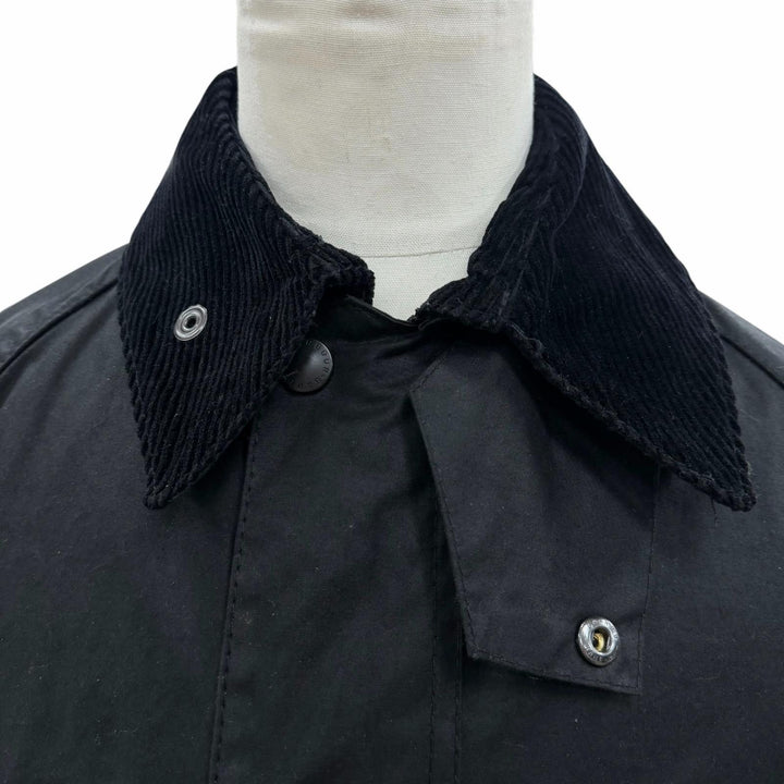 美品▼Barbour バブアー 25AW 252MWX0018 BEDALE 襟コーデュロイ ロゴ刺繍 WZIPUP ワックスジャケット ブラック 38 UK製 正規品 メンズ
