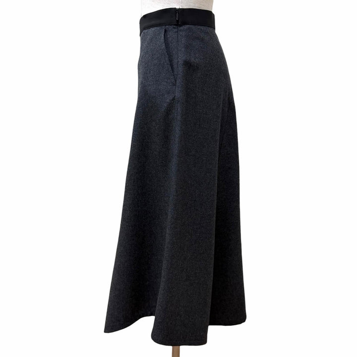 極美品★LOEWE ロエベ S359Y08X79 ウール カシミヤ混 ロゴ入り アシンメトリー スカート チャコールグレー 34 イタリア製 正規品