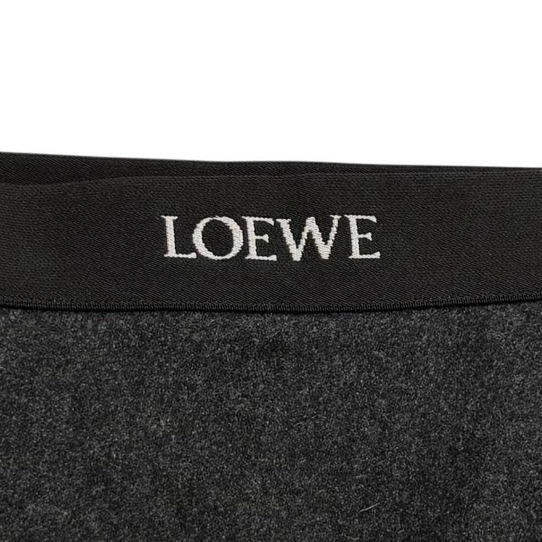 極美品★LOEWE ロエベ S359Y08X79 ウール カシミヤ混 ロゴ入り アシンメトリー スカート チャコールグレー 34 イタリア製 正規品