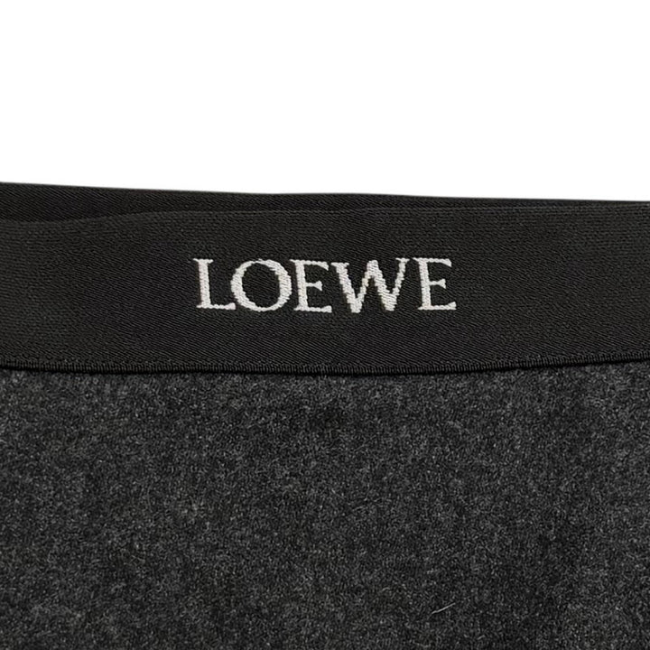極美品★LOEWE ロエベ S359Y08X79 ウール カシミヤ混 ロゴ入り アシンメトリー スカート チャコールグレー 34 イタリア製 正規品