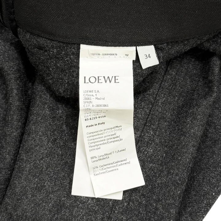 極美品★LOEWE ロエベ S359Y08X79 ウール カシミヤ混 ロゴ入り アシンメトリー スカート チャコールグレー 34 イタリア製 正規品