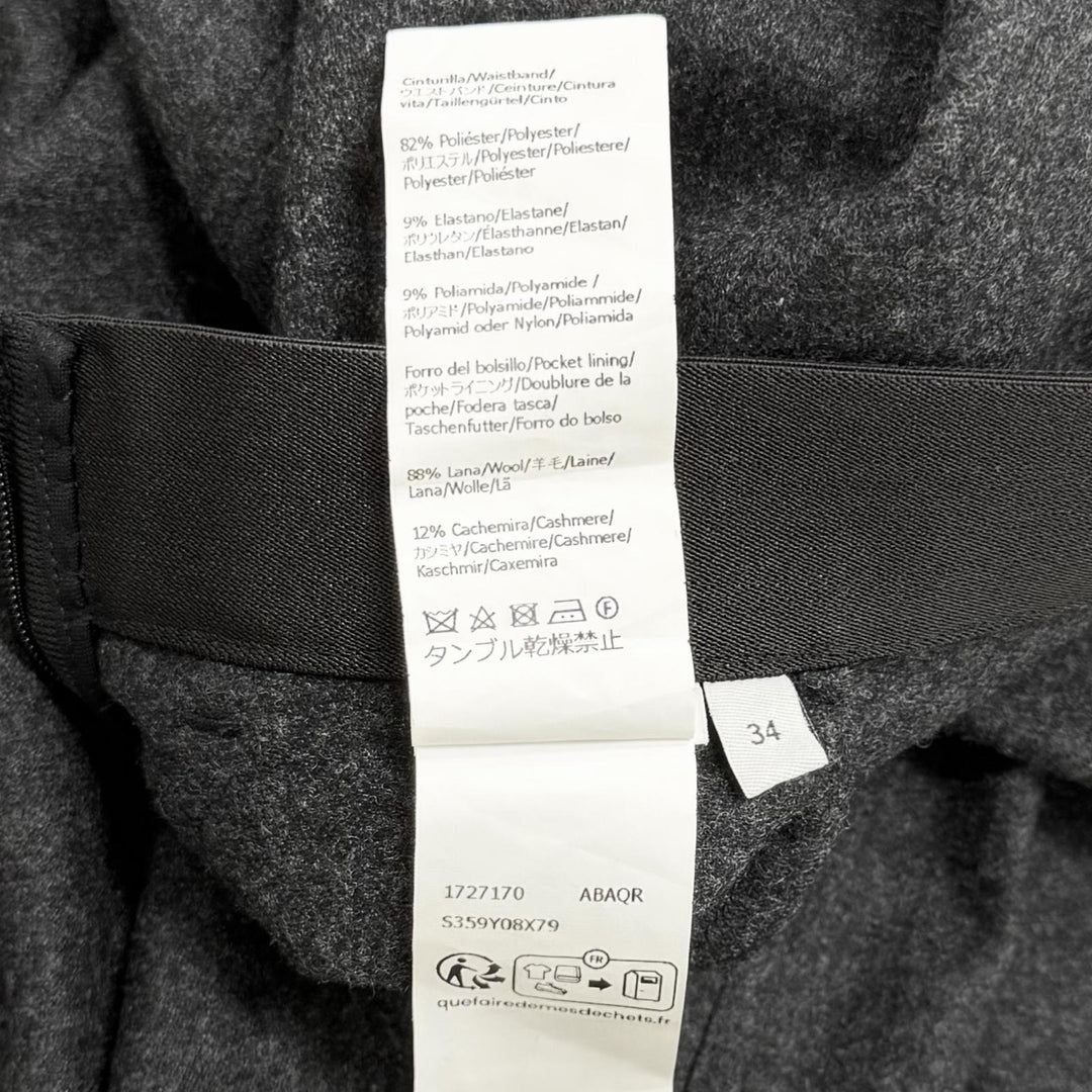 極美品★LOEWE ロエベ S359Y08X79 ウール カシミヤ混 ロゴ入り アシンメトリー スカート チャコールグレー 34 イタリア製 正規品