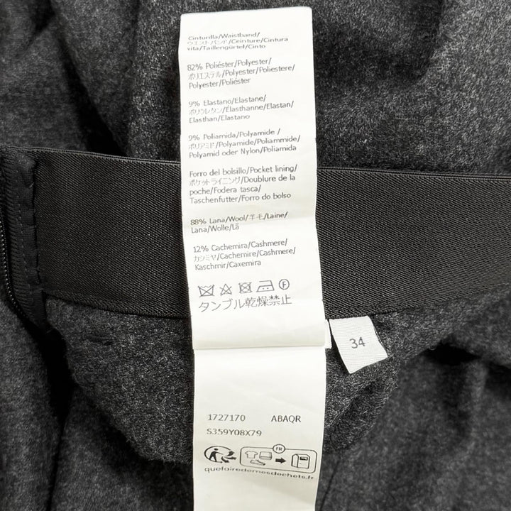 極美品★LOEWE ロエベ S359Y08X79 ウール カシミヤ混 ロゴ入り アシンメトリー スカート チャコールグレー 34 イタリア製 正規品