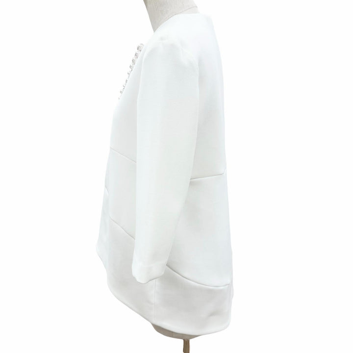 極美品△YOKO CHAN ヨーコチャン 2023年 YCB-923-355 フェイクパール スキッパー 七分袖 カットソー トップス ホワイト 40 日本製 正規品