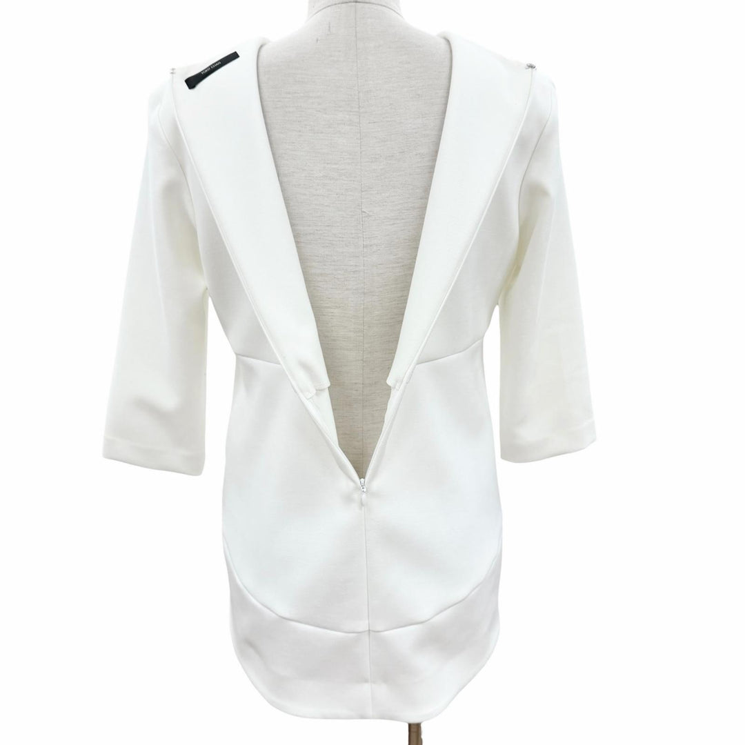 極美品△YOKO CHAN ヨーコチャン 2023年 YCB-923-355 フェイクパール スキッパー 七分袖 カットソー トップス ホワイト 40 日本製 正規品