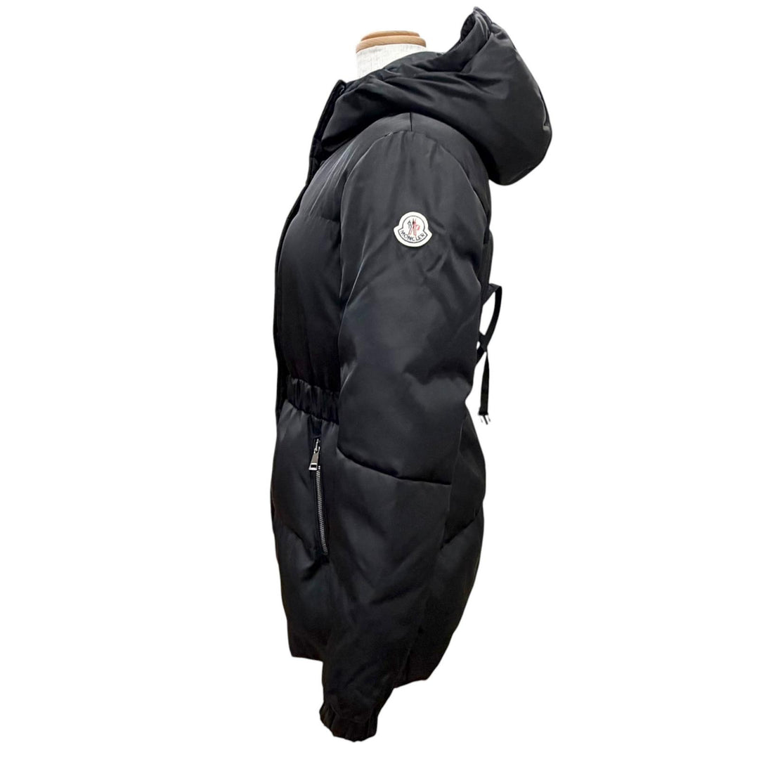 美品△MONCLER モンクレール 2018年製 D20934680005 FATSIAN ファシア ロゴワッペン フード付き ダウンジャケット ブラック 0 正規品