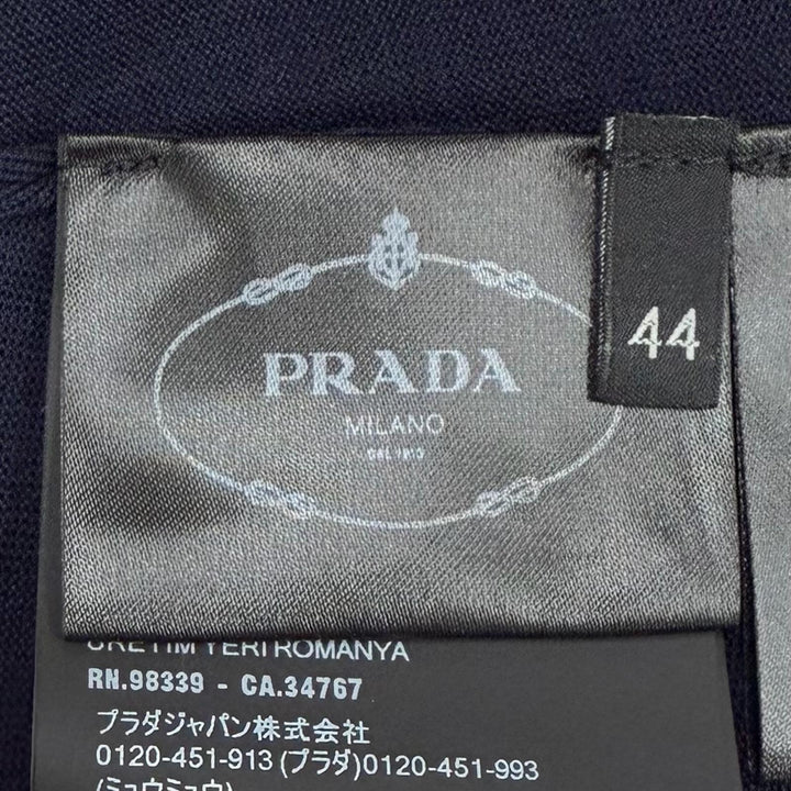 未使用品◇PRADA プラダ 2024年製 DNA00T バージンウール100％ 襟付き 2WAY 長袖ポロシャツ ニット ネイビー 44 正規品 レディース