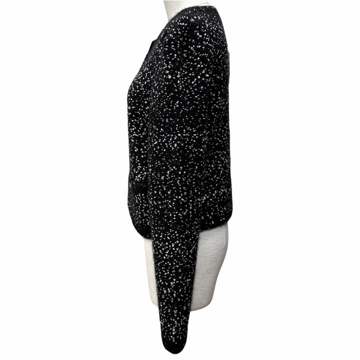 極美品★CHANEL シャネル P76171K10976 カシミヤ シルク混 ココマークボタン ラインストーン ニット カーディガン 黒 白 38 正規品