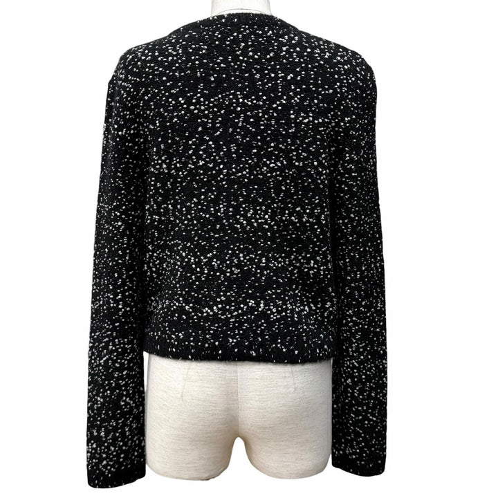極美品★CHANEL シャネル P76171K10976 カシミヤ シルク混 ココマークボタン ラインストーン ニット カーディガン 黒 白 38 正規品