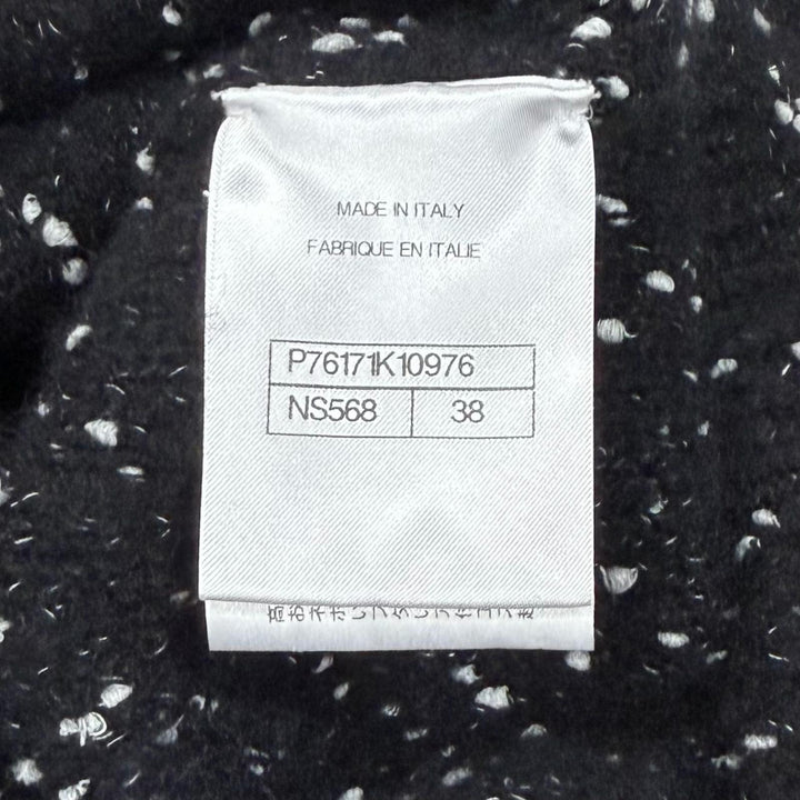 極美品★CHANEL シャネル P76171K10976 カシミヤ シルク混 ココマークボタン ラインストーン ニット カーディガン 黒 白 38 正規品