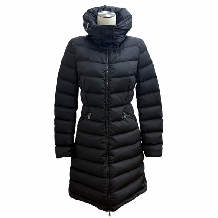 美品★MONCLER モンクレール 2018年製 D20934993105 FLAMMETTE フード収納 ロゴワッペン付 ZIP UP ダウンコート ブラック 00 正規品