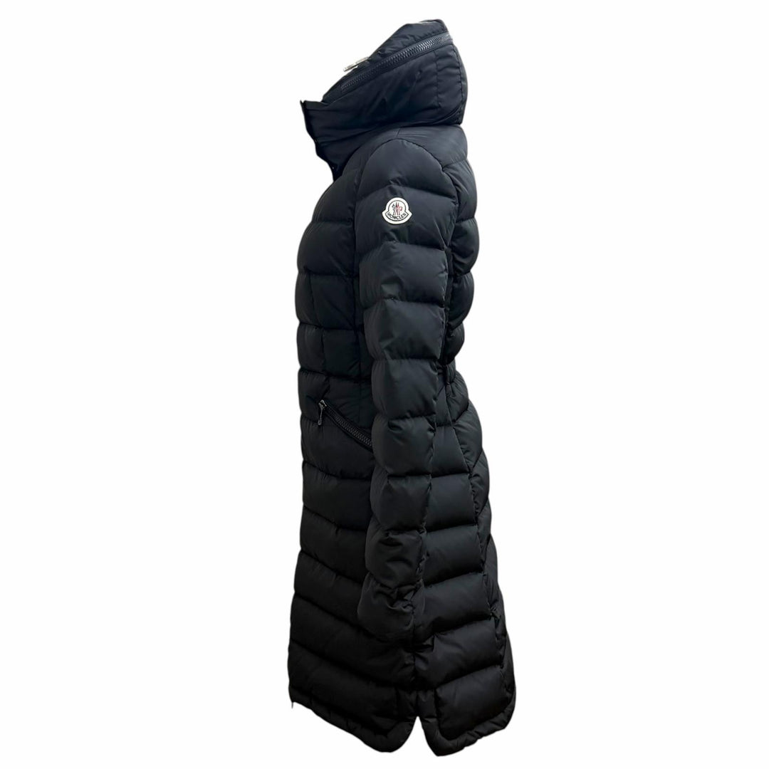 美品★MONCLER モンクレール 2018年製 D20934993105 FLAMMETTE フード収納 ロゴワッペン付 ZIP UP ダウンコート ブラック 00 正規品