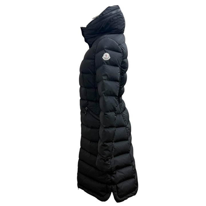 美品★MONCLER モンクレール 2018年製 D20934993105 FLAMMETTE フード収納 ロゴワッペン付 ZIP UP ダウンコート ブラック 00 正規品