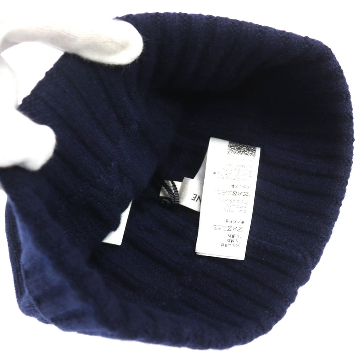 未使用品△CELINE セリーヌ 2AE0L362W カシミヤ トリオンフ刺繍 ケーブルニット ビーニー ニットキャップ ネイビー 伊製 正規品 メンズ