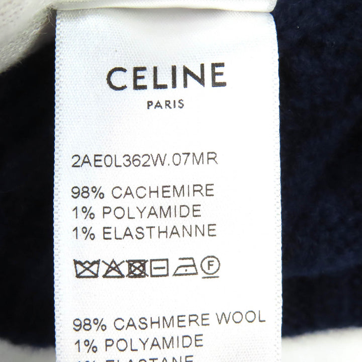 未使用品△CELINE セリーヌ 2AE0L362W カシミヤ トリオンフ刺繍 ケーブルニット ビーニー ニットキャップ ネイビー 伊製 正規品 メンズ