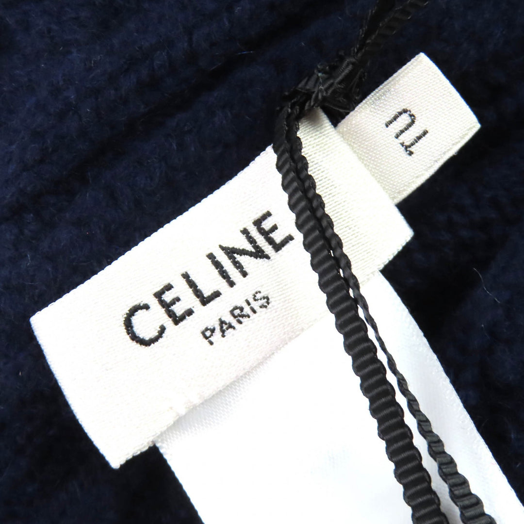 未使用品△CELINE セリーヌ 2AE0L362W カシミヤ トリオンフ刺繍 ケーブルニット ビーニー ニットキャップ ネイビー 伊製 正規品 メンズ