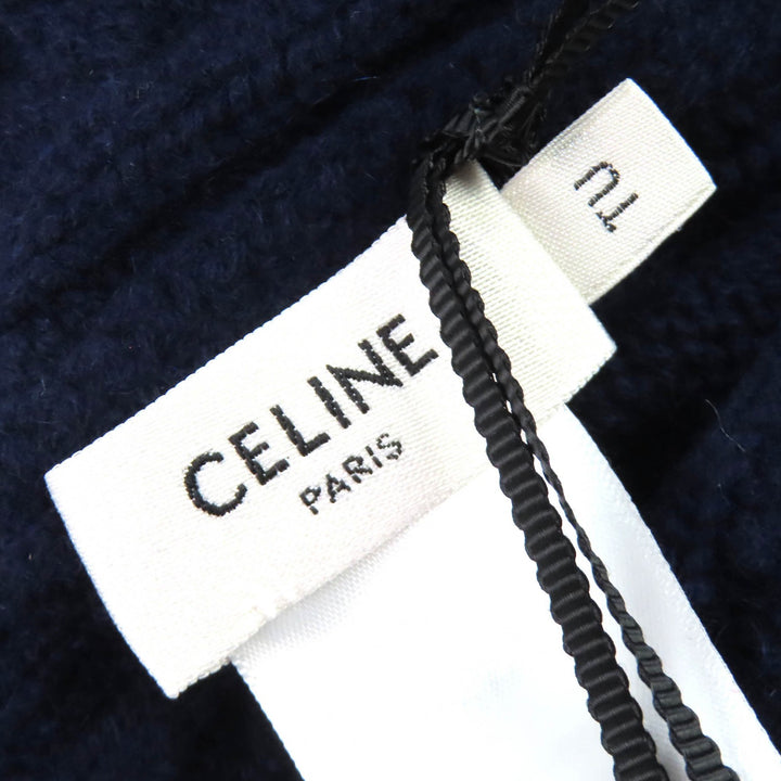 未使用品△CELINE セリーヌ 2AE0L362W カシミヤ トリオンフ刺繍 ケーブルニット ビーニー ニットキャップ ネイビー 伊製 正規品 メンズ