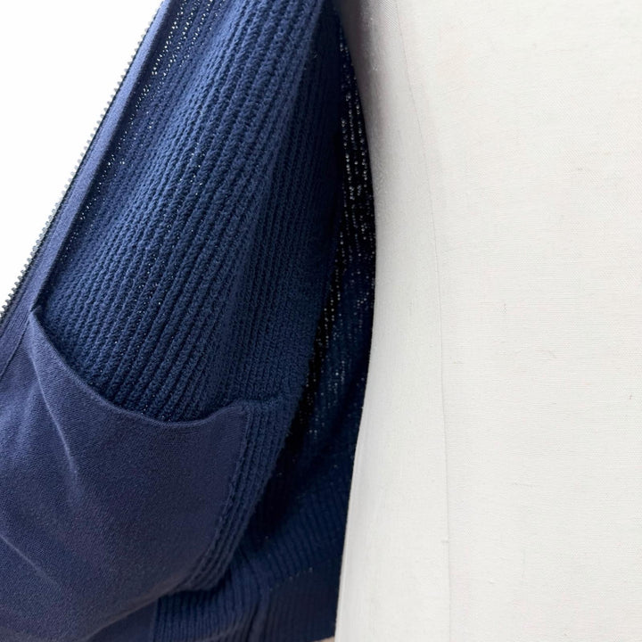 美品▼Brunello Cucinelli ブルネロクチネリ コットン100% スタンドカラー WZIPUP ニットジャケット ネイビー 46 伊製 正規品 メンズ