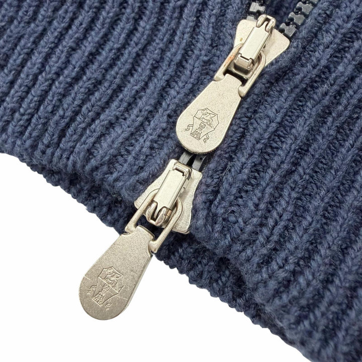 美品▼Brunello Cucinelli ブルネロクチネリ コットン100% スタンドカラー WZIPUP ニットジャケット ネイビー 46 伊製 正規品 メンズ