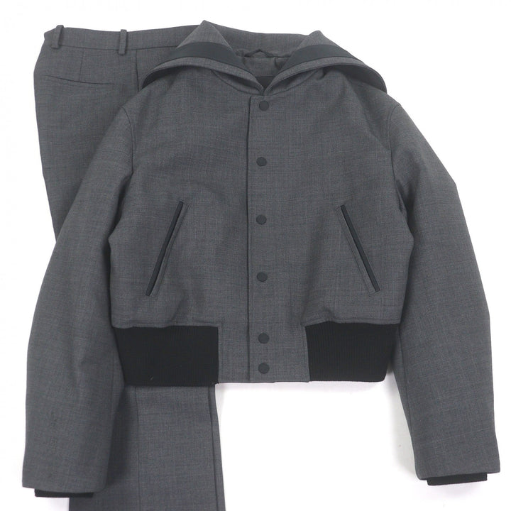 極美品□FERRAGAMO フェラガモ 23AW チェック柄 セーラーカラーブルゾン パンツ セットアップ グレー JKT48/PT46 イタリア製 正規品