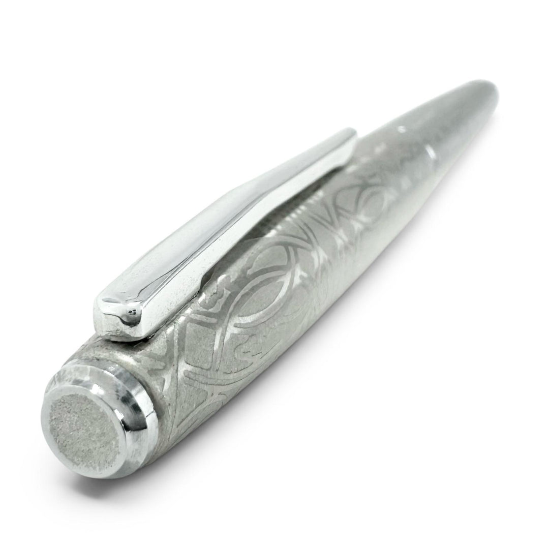 美品▲PLATINUM プラチナ ペン先K18WG 唐草模様 細字 カートリッジ式 ヴィンテージ 万年筆 筆記具 シルバー メンズ