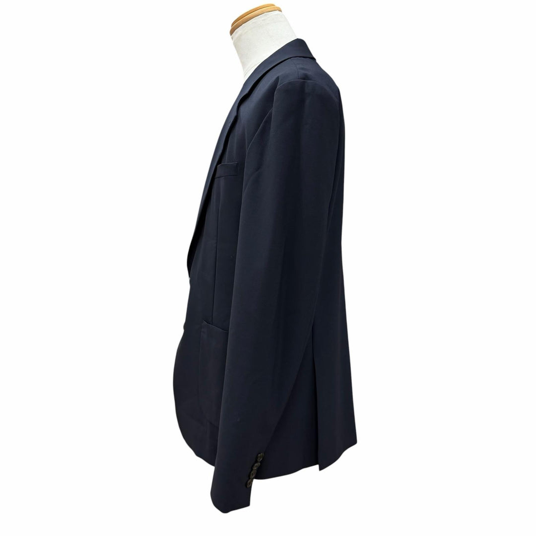 【ドンドン見直し】美品 ▼WOOYOUNGMI ウーヨンミ ウール100% ロゴ金具 テーラード スラック パンツ スーツ セットアップ 紺 正規品