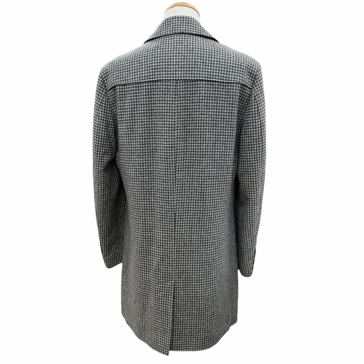 極美品▼HUGO BOSS ヒューゴボス ウール100% ツイード 千鳥格子柄 ロゴプレート付き ステンカラーコート グレー系 46 正規品 メンズ