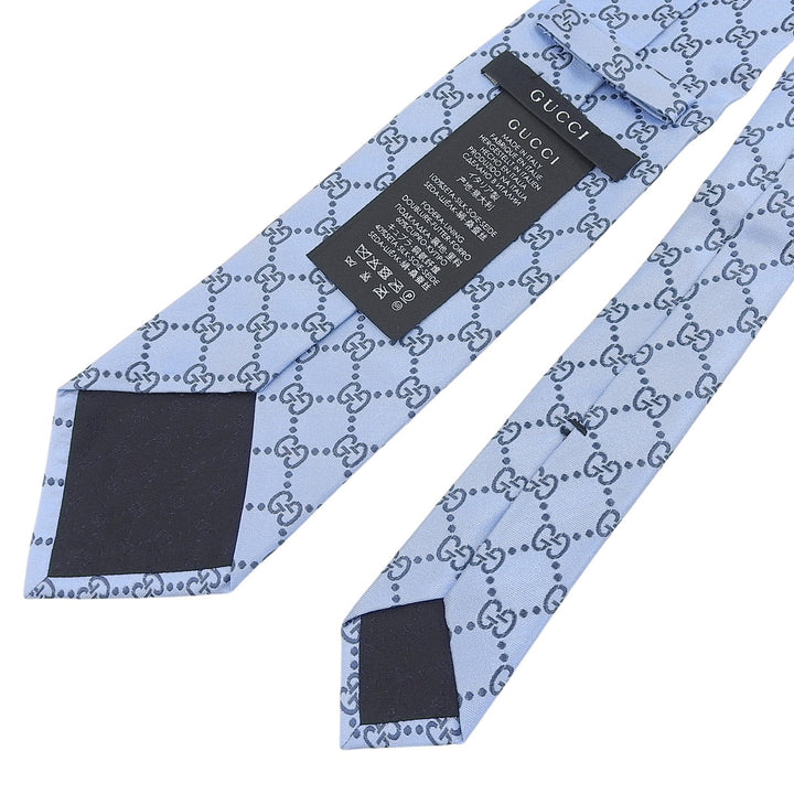 極美品▲GUCCI グッチ 201003 シルク100％ GGパターン 総柄 ネクタイ ライトブルー ネイビー イタリア製 正規品 メンズ