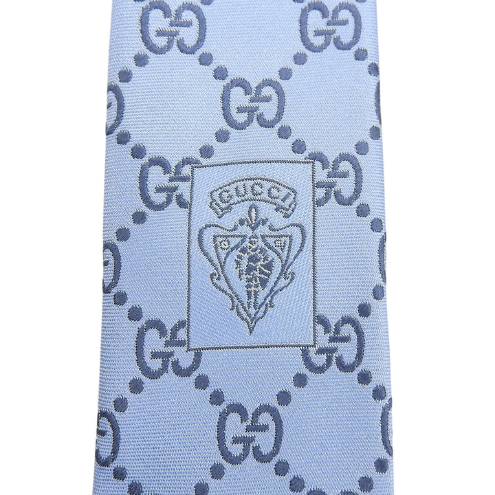 極美品▲GUCCI グッチ 201003 シルク100％ GGパターン 総柄 ネクタイ ライトブルー ネイビー イタリア製 正規品 メンズ