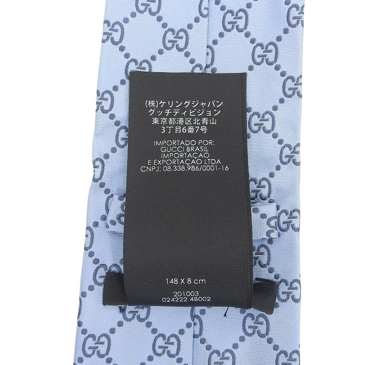 極美品▲GUCCI グッチ 201003 シルク100％ GGパターン 総柄 ネクタイ ライトブルー ネイビー イタリア製 正規品 メンズ