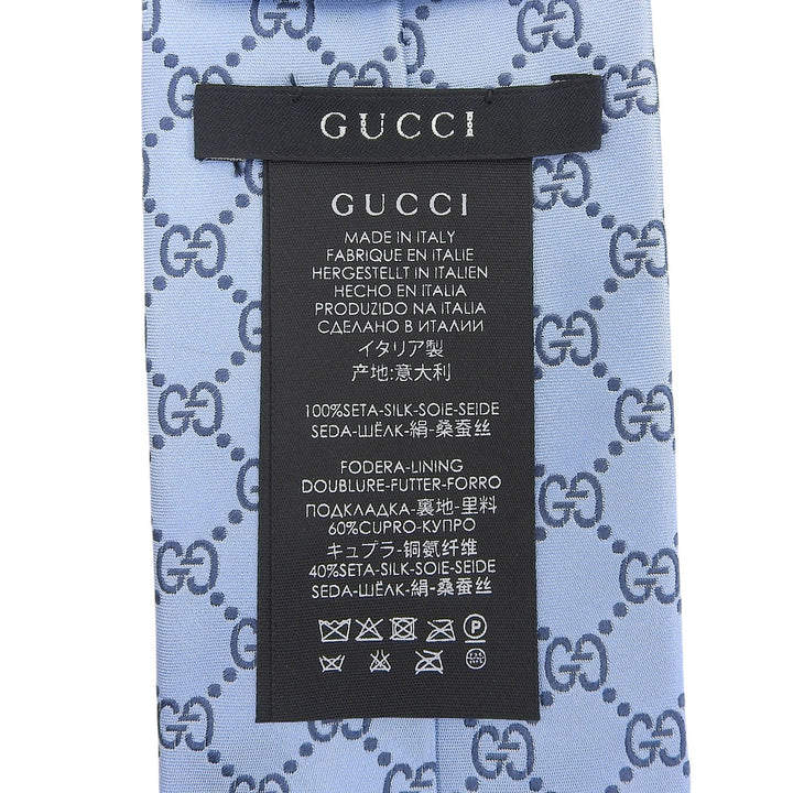 極美品▲GUCCI グッチ 201003 シルク100％ GGパターン 総柄 ネクタイ ライトブルー ネイビー イタリア製 正規品 メンズ