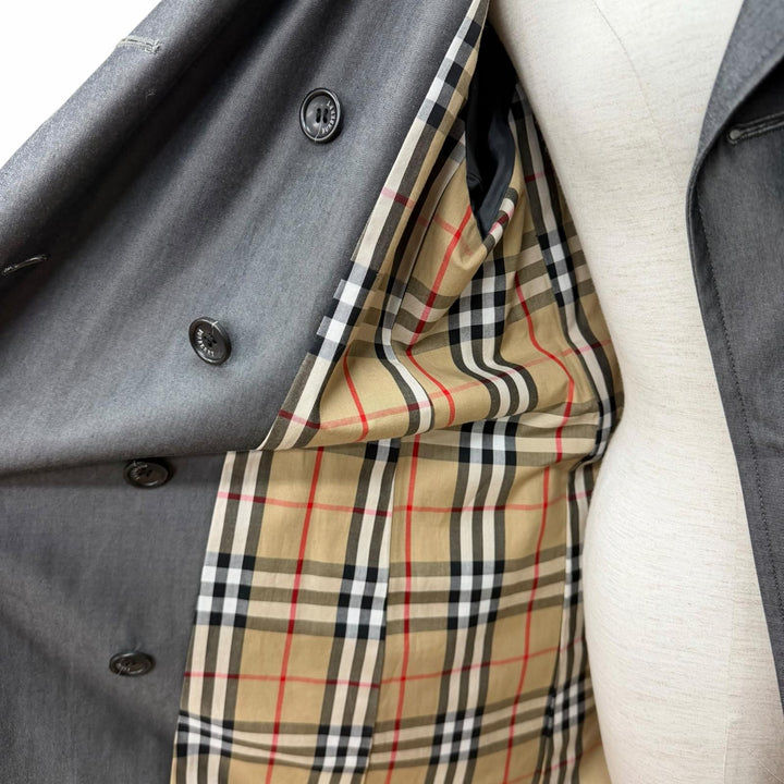 美品★BURBERRY LONDON バーバリーロンドン コットン100％ ロゴボタン・ベルト付 裏地ノバチェック柄 トレンチコート グレー 11 正規品