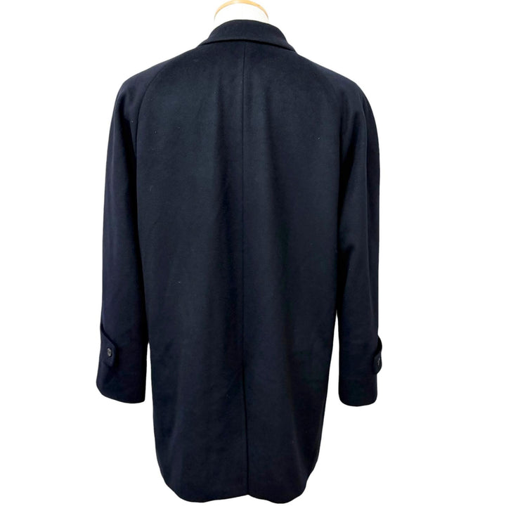 美品□Aquascutum アクアスキュータム カシミヤ100％ フライフロント ミドル丈 ステンカラーコート ネイビー 34 日本製 正規品 メンズ