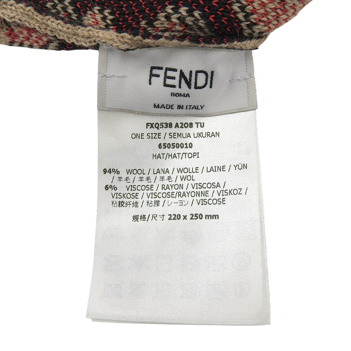 極美品▲FENDI フェンディ FXQ538 ウール FFロゴ レオパード ニットキャップ ビーニー ニット帽 ベージュ ONE SIZE 正規品 レディース