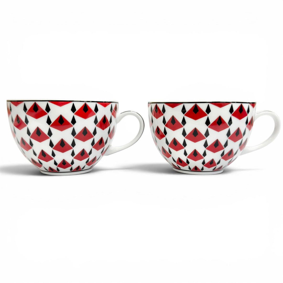 極美品△PRADA プラダ ホームコレクション ポーセリン ティーカップ セット Vienna Red カップ ソーサー 食器 レッド ホワイト ブラック