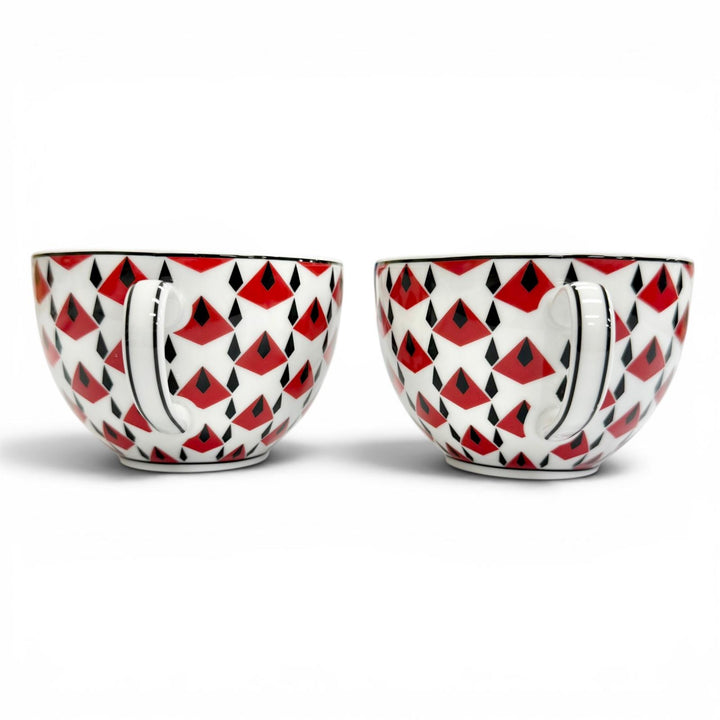 極美品△PRADA プラダ ホームコレクション ポーセリン ティーカップ セット Vienna Red カップ ソーサー 食器 レッド ホワイト ブラック