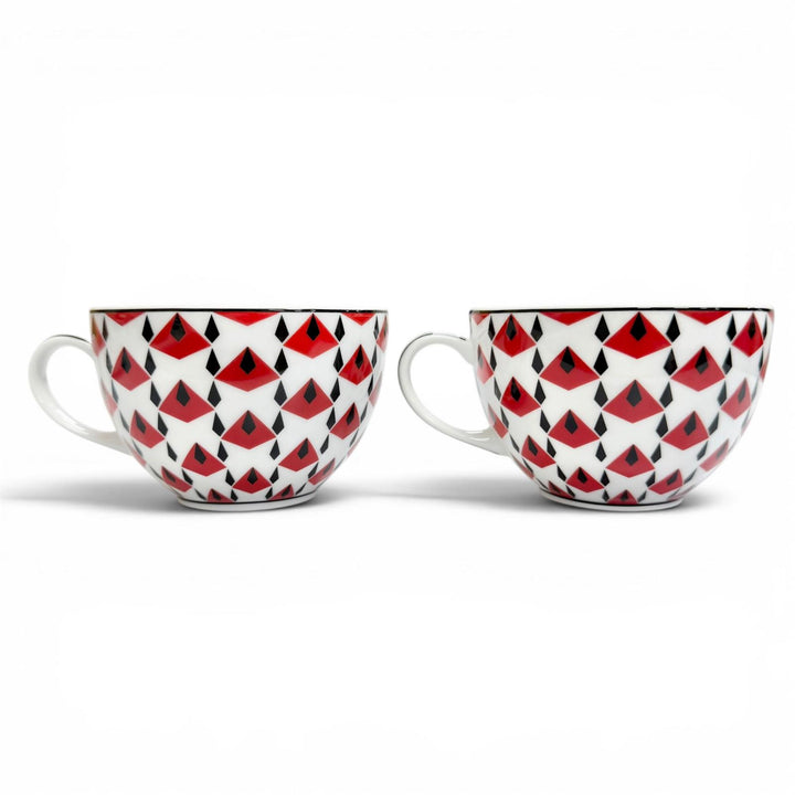 極美品△PRADA プラダ ホームコレクション ポーセリン ティーカップ セット Vienna Red カップ ソーサー 食器 レッド ホワイト ブラック