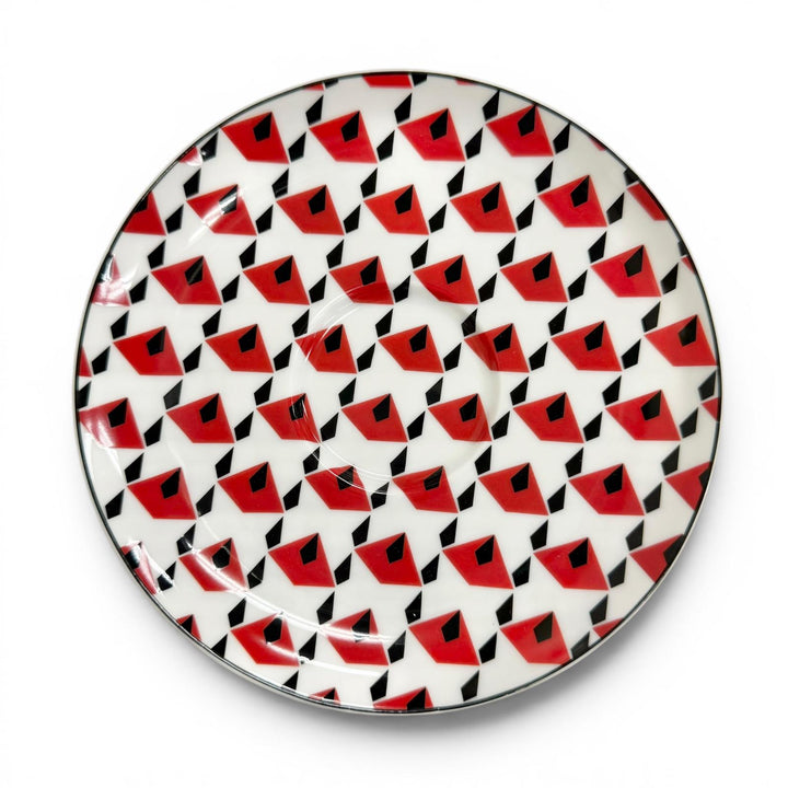 極美品△PRADA プラダ ホームコレクション ポーセリン ティーカップ セット Vienna Red カップ ソーサー 食器 レッド ホワイト ブラック