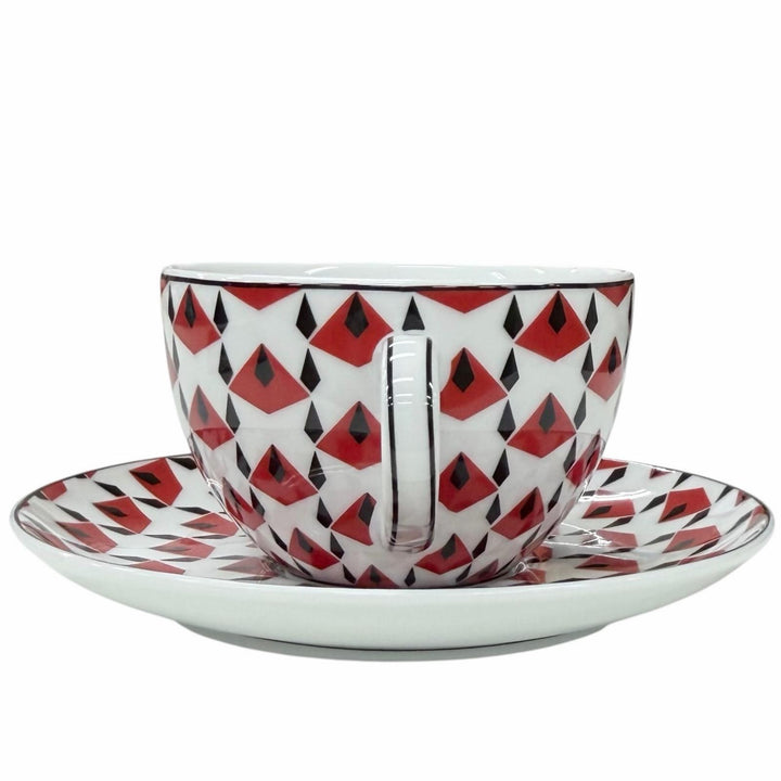 未使用品★PRADA プラダ ホームコレクション ポーセリン ティーカップ 2点セット Vienna Red ソーサー付きカップ 食器 定価61600円 箱付