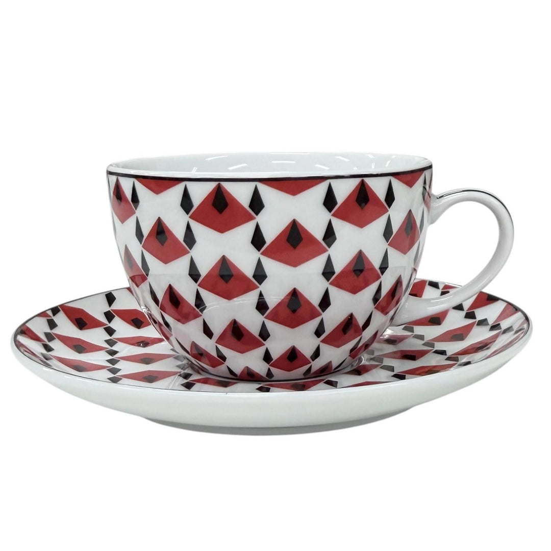 未使用品★PRADA プラダ ホームコレクション ポーセリン ティーカップ 2点セット Vienna Red ソーサー付きカップ 食器 定価61600円 箱付