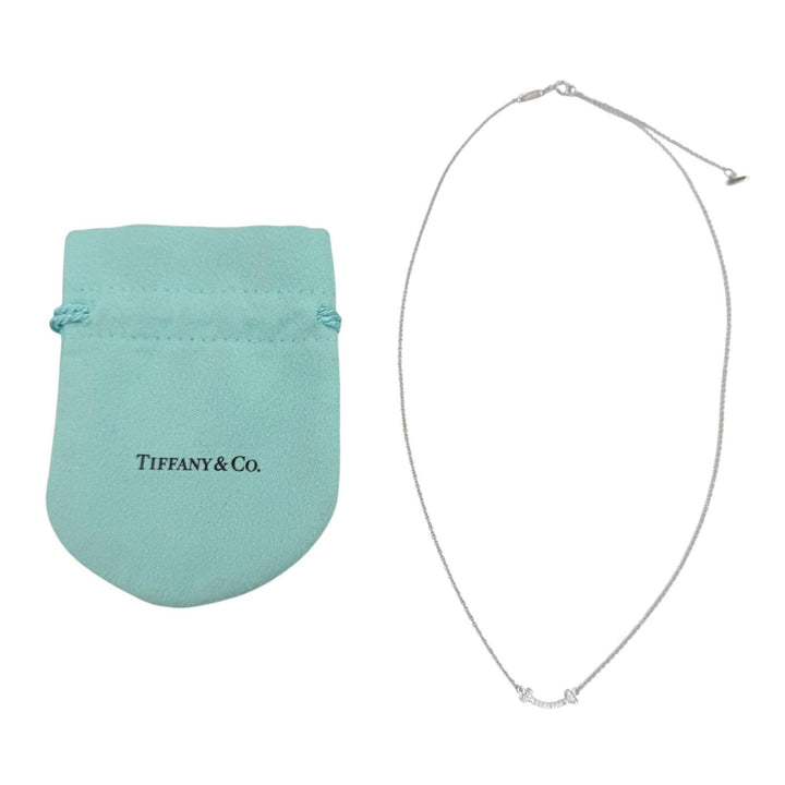 美品☆TIFFANY&amp;Co. ティファニー ティファニーT スマイル ペンダント ミニ AU750(WG) ダイヤモンド ホワイトゴールド 重量2.32g 保袋付