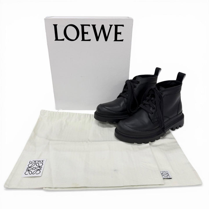 美品◇LOEWE ロエベ L815285X72 ミッドカット コンバットブーツ レザー ショートブーツ ブラック 36 イタリア製 レディース 箱・保存袋付