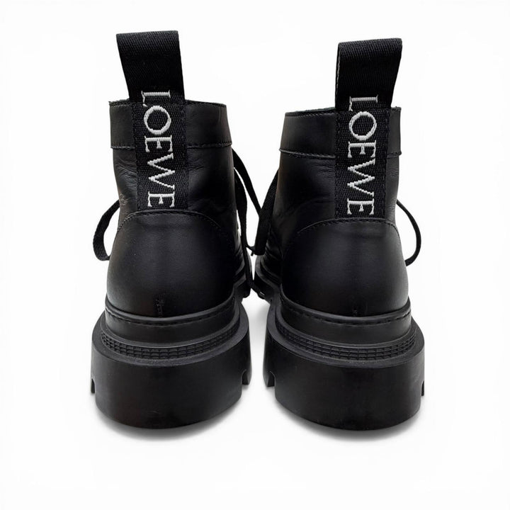 美品◇LOEWE ロエベ L815285X72 ミッドカット コンバットブーツ レザー ショートブーツ ブラック 36 イタリア製 レディース 箱・保存袋付