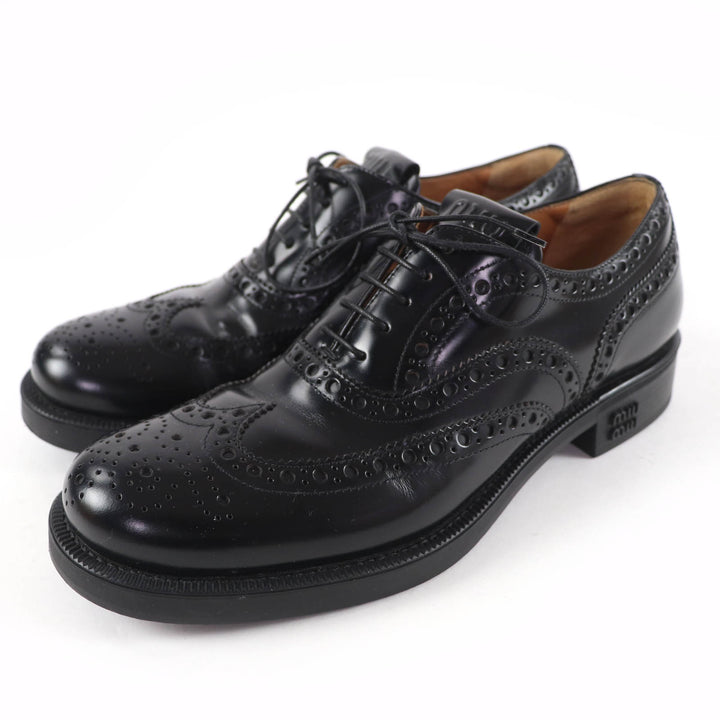極美品☆Churchs Miu Miu チャーチ ミュウミュウ 5E038E ウイングチップ オックスフォード レザーシューズ ブラック 39 伊製 レディース