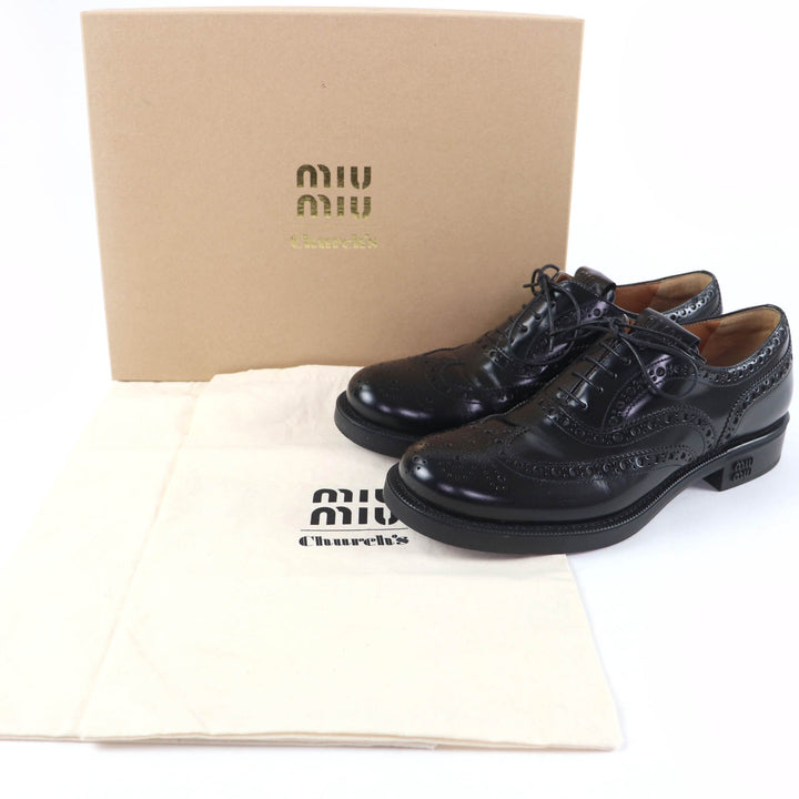 極美品☆Churchs Miu Miu チャーチ ミュウミュウ 5E038E ウイングチップ オックスフォード レザーシューズ ブラック 39 伊製 レディース