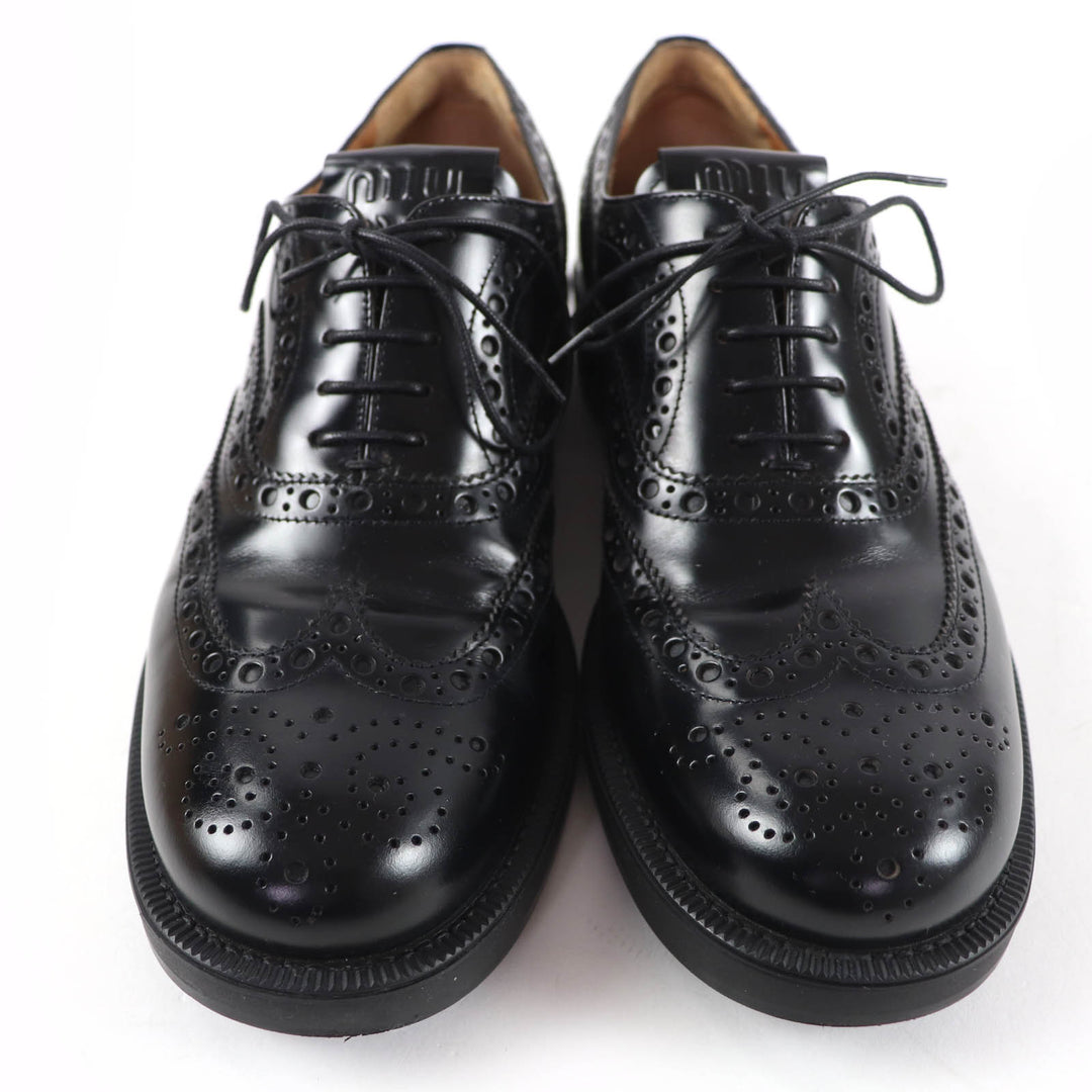極美品☆Churchs Miu Miu チャーチ ミュウミュウ 5E038E ウイングチップ オックスフォード レザーシューズ ブラック 39 伊製 レディース
