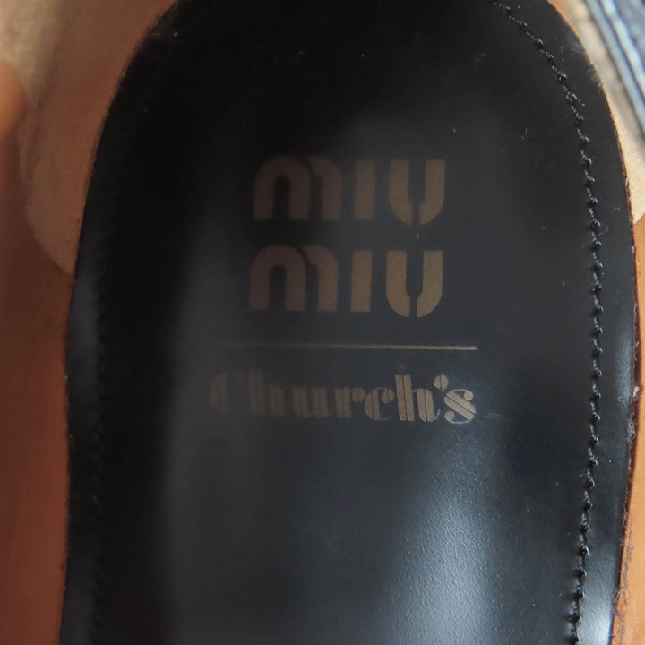 極美品☆Churchs Miu Miu チャーチ ミュウミュウ 5E038E ウイングチップ オックスフォード レザーシューズ ブラック 39 伊製 レディース