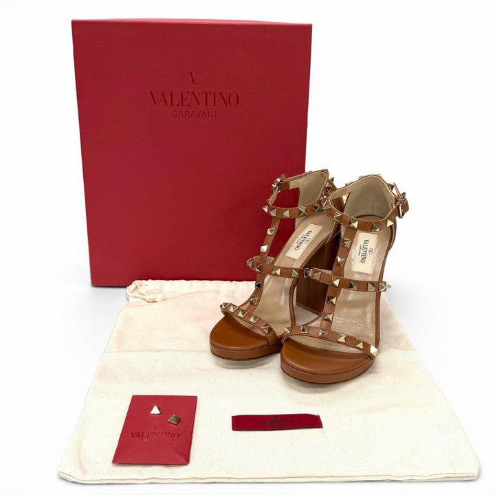極美品★Valentino Garavani ヴァレンティノガラヴァーニ TW2S0T65 ロックスタッズ ストラップ レザー サンダル 35 箱・保存袋付