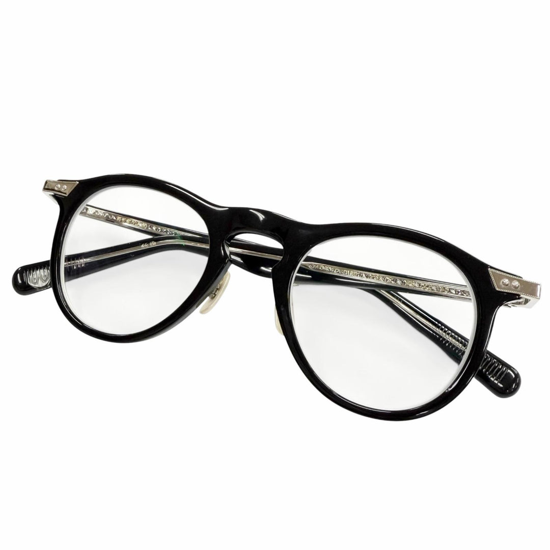 極美品▼EYEVAN アイヴァン Berman ボストン メガネ 眼鏡 アイウェア ブラック シルバー 46□22-145 度入り 日本製 メンズ 箱・保存袋付