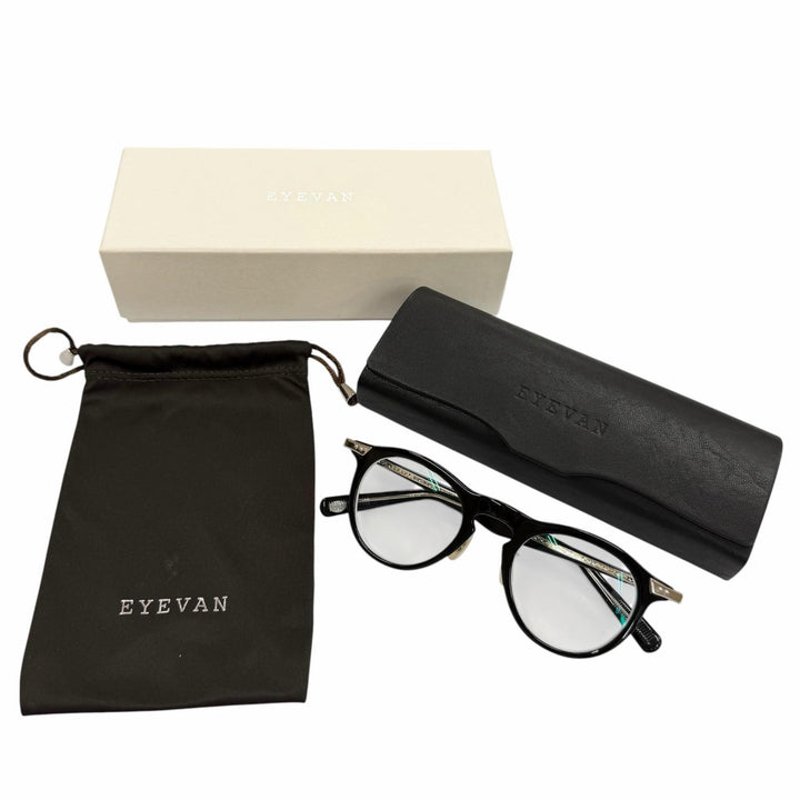 極美品▼EYEVAN アイヴァン Berman ボストン メガネ 眼鏡 アイウェア ブラック シルバー 46□22-145 度入り 日本製 メンズ 箱・保存袋付